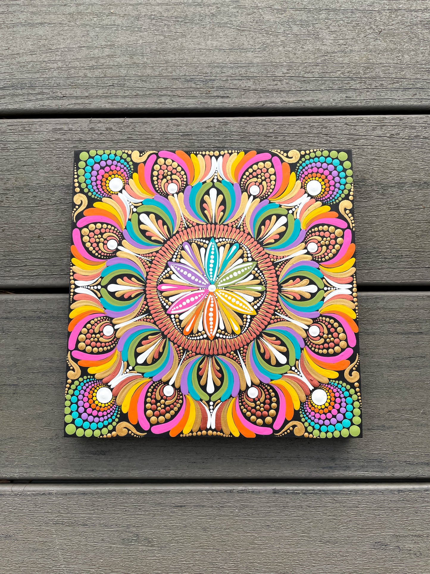 Colors of the World - Dot mandala on 8" wood Panel