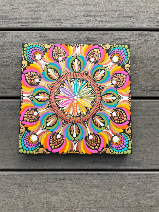 Colors of the World - Dot mandala on 8" wood Panel