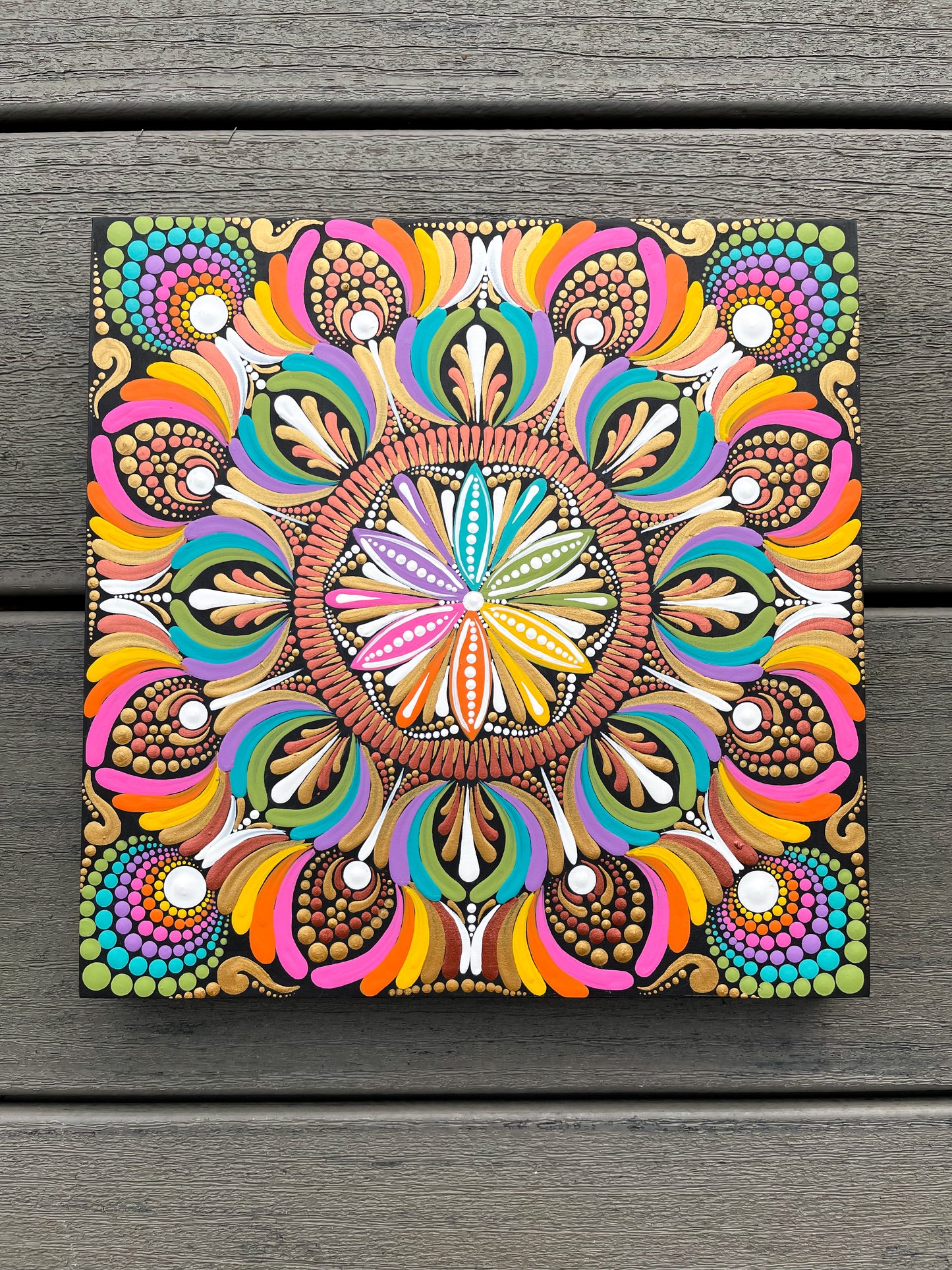 Colors of the World - Dot mandala on 8" wood Panel