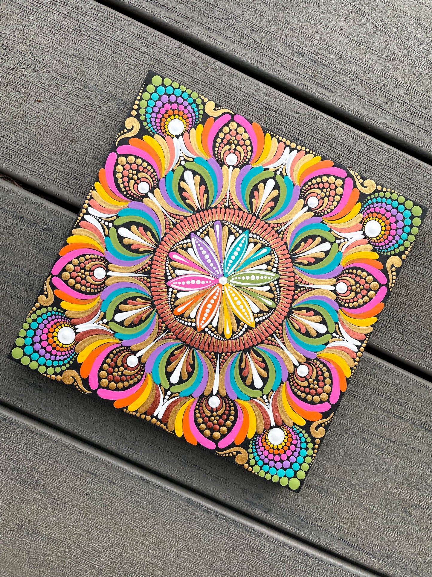 Colors of the World - Dot mandala on 8" wood Panel