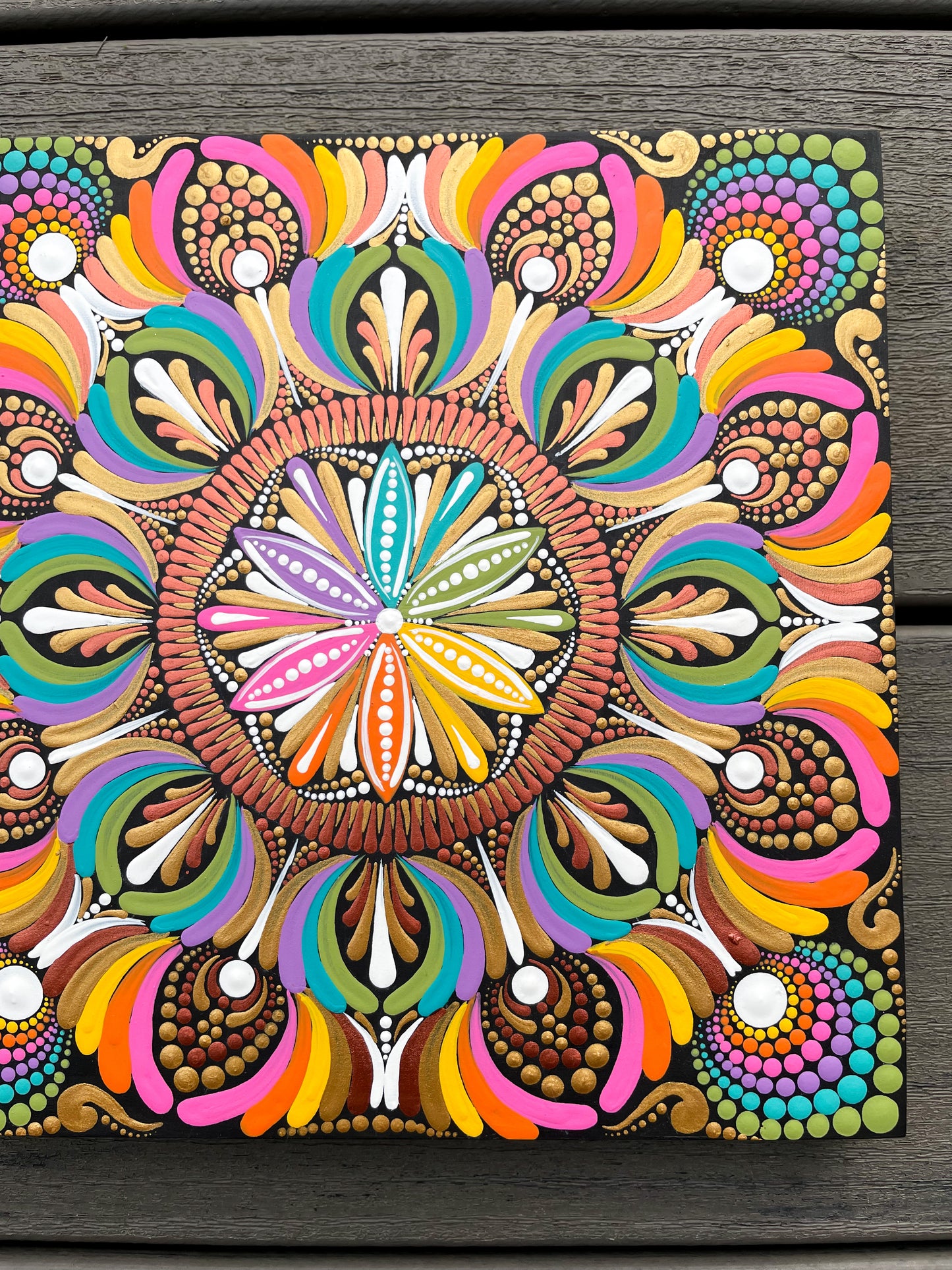 Colors of the World - Dot mandala on 8" wood Panel