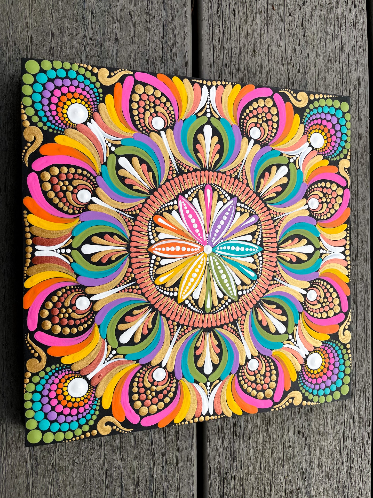 Colors of the World - Dot mandala on 8" wood Panel