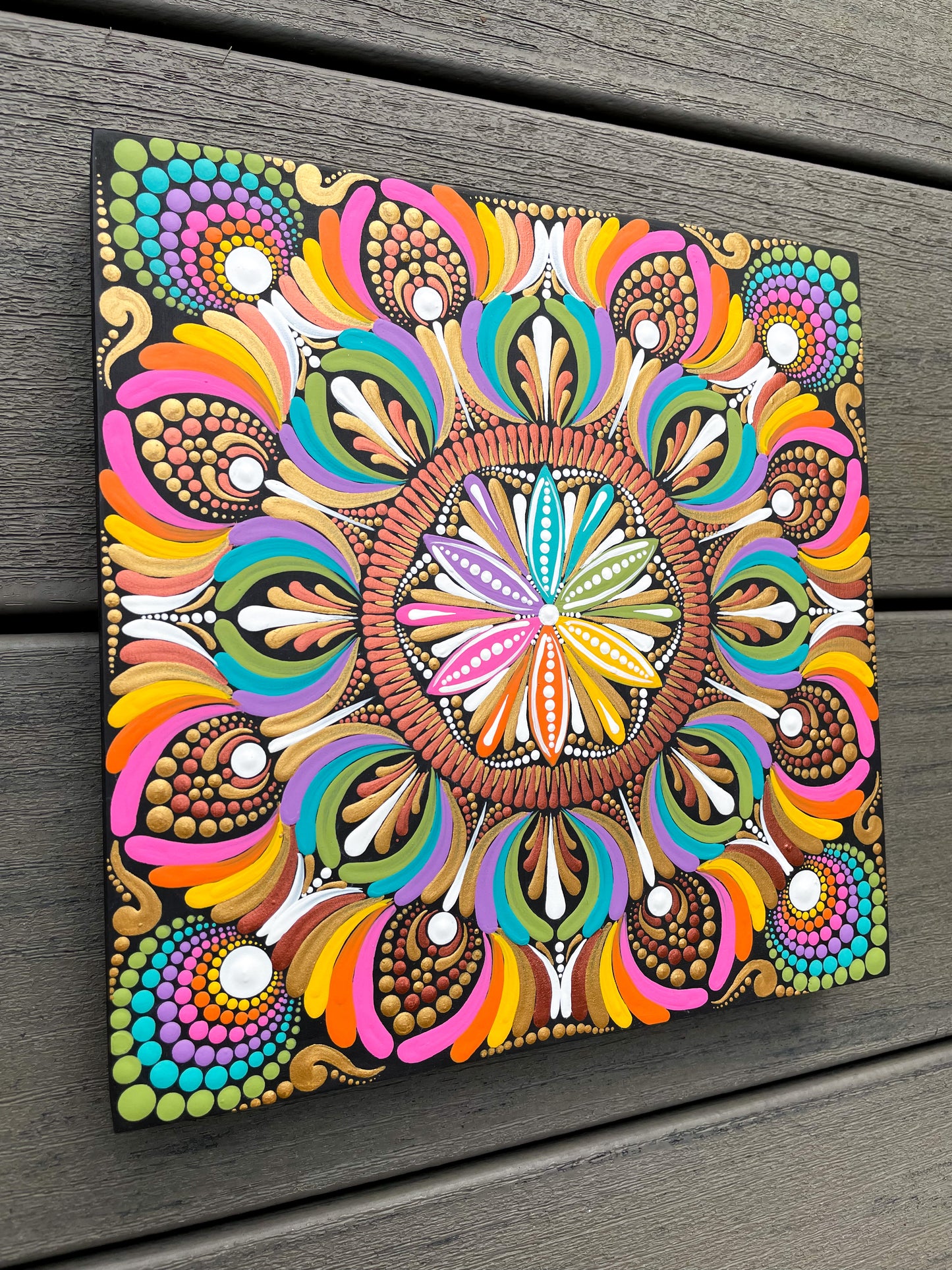 Colors of the World - Dot mandala on 8" wood Panel