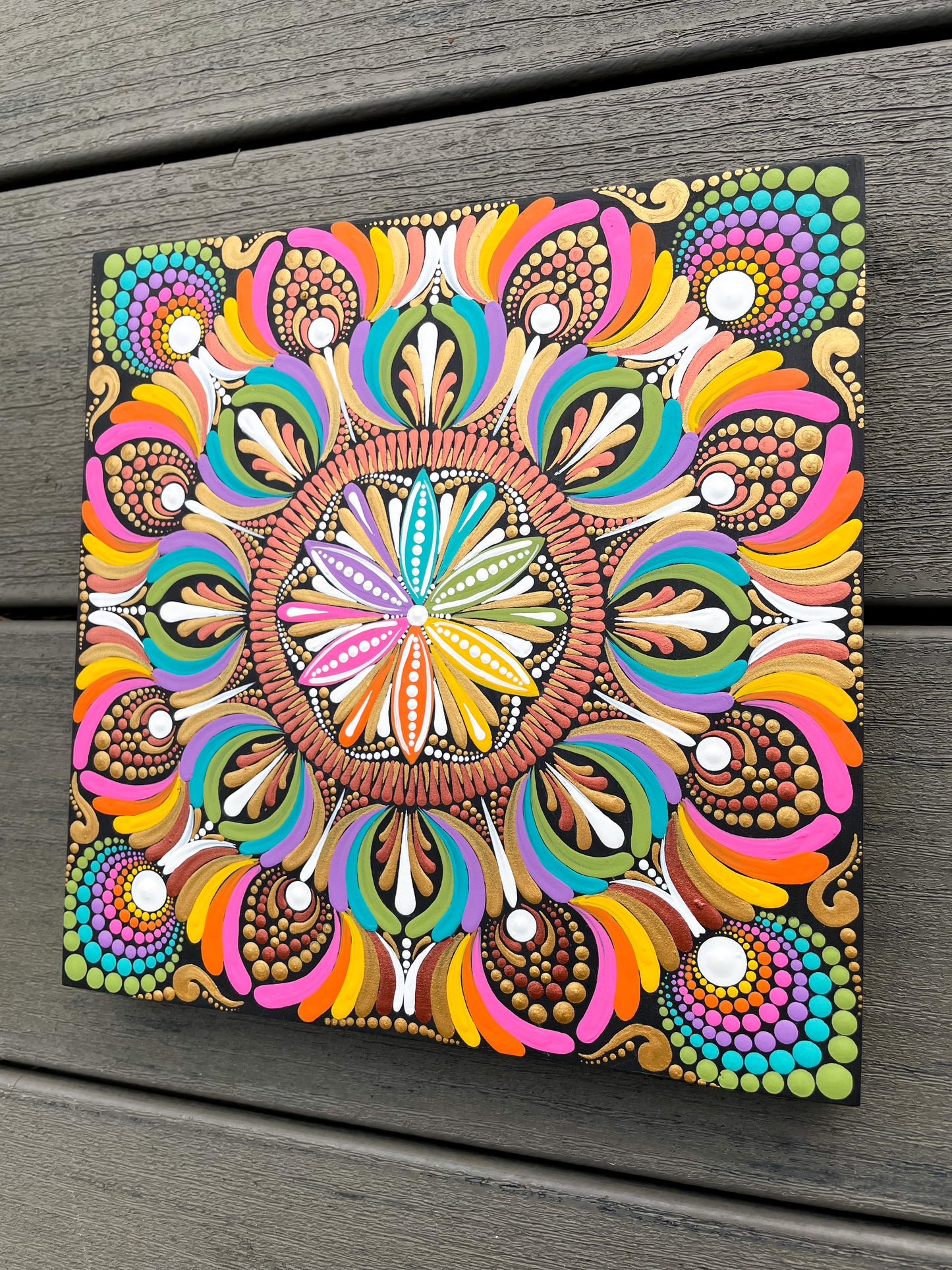 Colors of the World - Dot mandala on 8" wood Panel