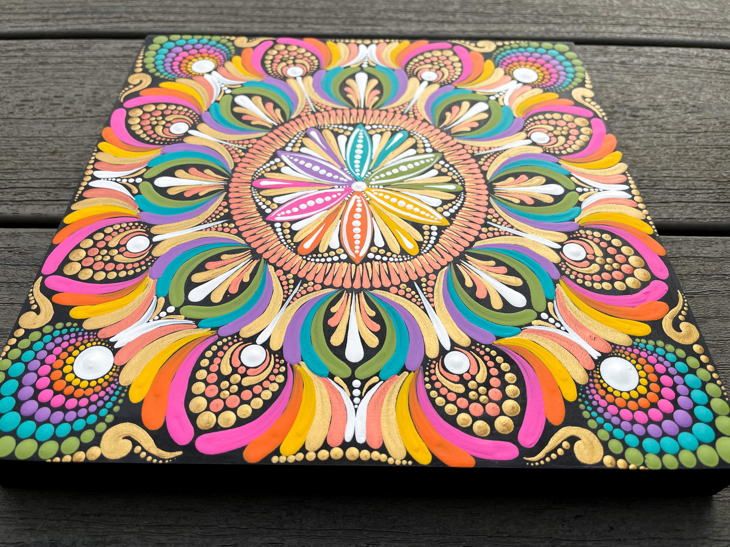 Colors of the World - Dot mandala on 8" wood Panel