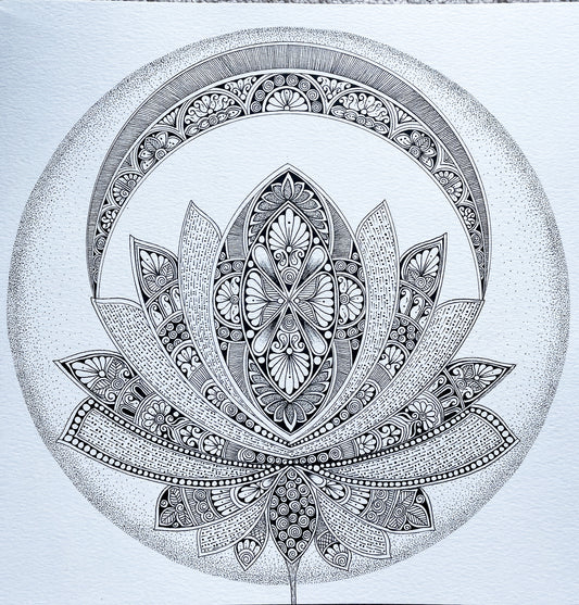 The Lotus - 12" * 12" Hand-drawn Mandala Art